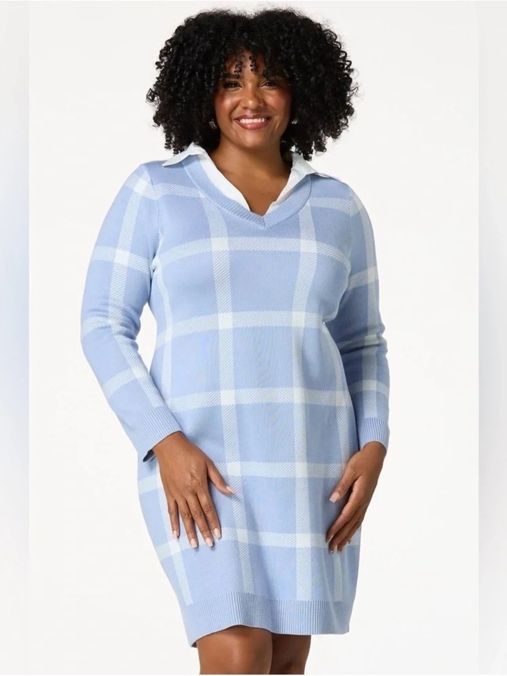 Cato | PLUS SIZE BLUE PLAID COLLARED SWEATER DRESS EVENTIDE